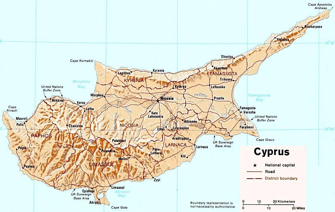 დეტალური რუკა, კვიპროსის კუნძულზე