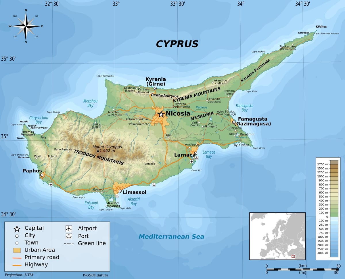 კვიპროსის გეოგრაფიის რუკა