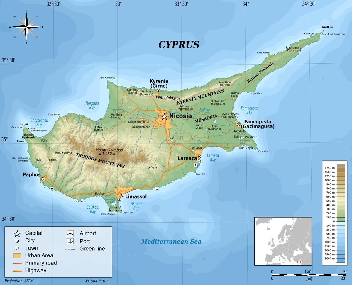 რუკა კვიპროსი ფიზიკური
